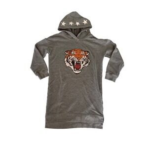Art Class Girls Gray Tiger Graphic Hoodie Dress Star Print Hood Size L 10/12